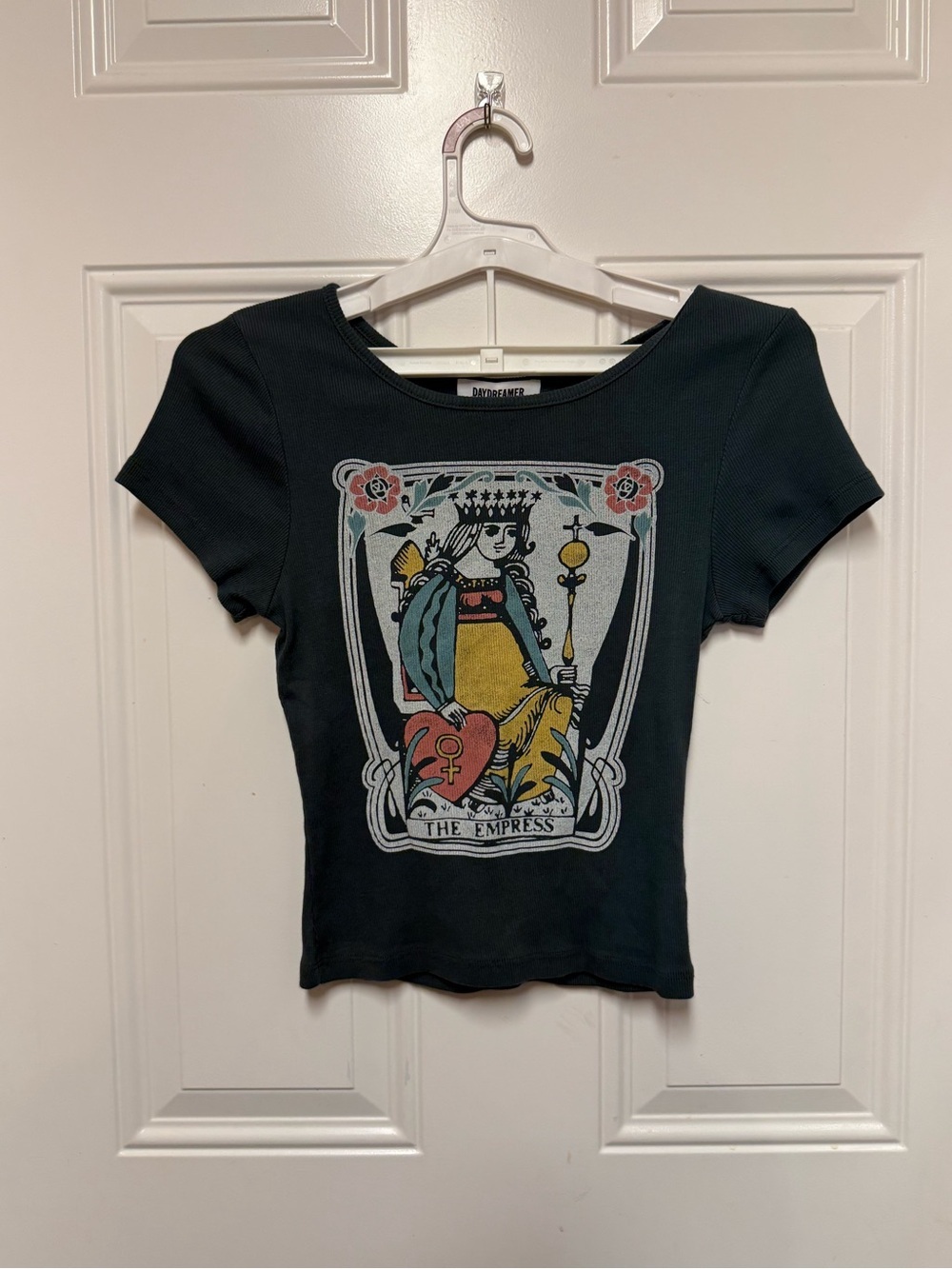 Daydreamer Free People Empress Ribbed Baby Tee Black Bohemian Indie Sleaze Large - Picture 2 of 8